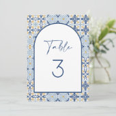 Amalfi Mediterranean Blue Tile Table Number Kaart (Staand voorkant)