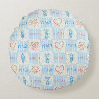 Amalfi stijl blauw en terracotta naadloos patroon rond kussen