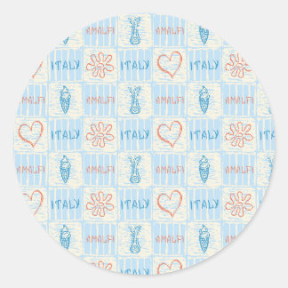 Amalfi stijl blauw en terracotta naadloos patroon ronde sticker