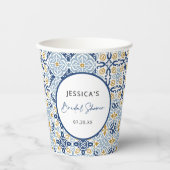 Amalfi Tile Blue Yellow Vrijgezellenfeest Papieren Bekers (Voorkant)