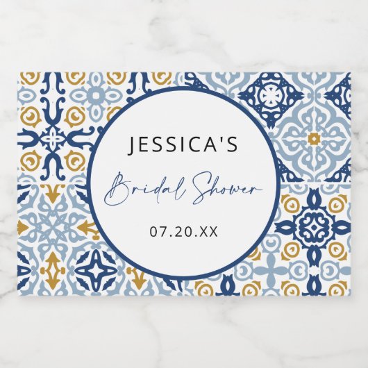 Amalfi Tile Blue Yellow Vrijgezellenfeest Sparkling Wijnetiket (Enkel label)