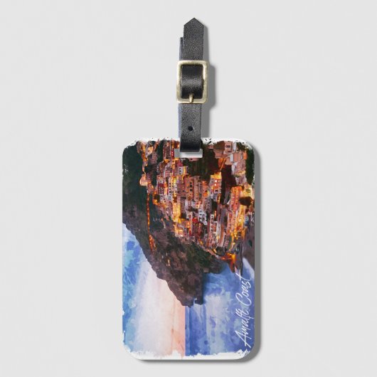 Amalfikust Italië Waterverf Kust Positano Bagagelabel (Voorkant (verticaal))