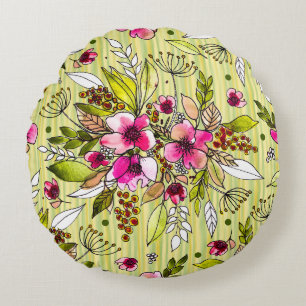 Amanda Floral&Stripes/Wine Red Polkadot Omkeerbaar Rond Kussen