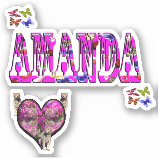 Amanda naam Logo met witte tijgers, Sticker (Voorkant)