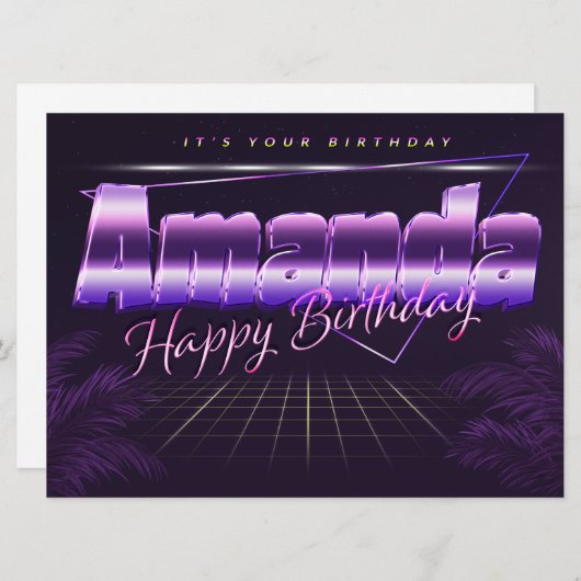 Amanda Name Prénom lila retro Carte Anniversaire (Devant / Derrière)