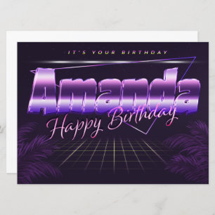 Amanda Name Prénom lila retro Carte Anniversaire