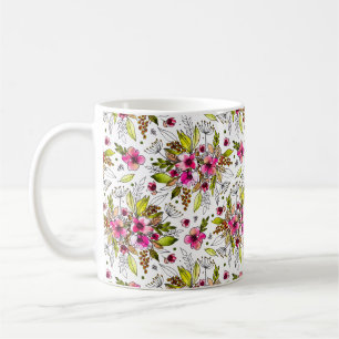 Amanda Sketched Pink en Green Waterverf Floral Koffiemok
