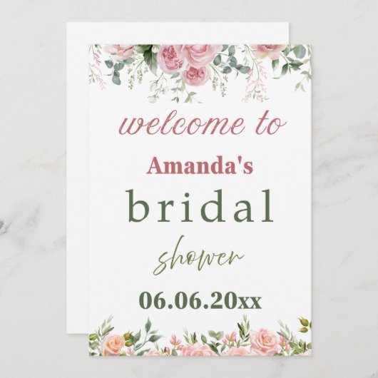 Amanda's bruidsdouche Invitation Kaart - Elegant F (Voorkant / Achterkant)