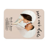 Amandel Bisque Hart Foto Bruiloft Save the Date Magneet (Horizontaal)