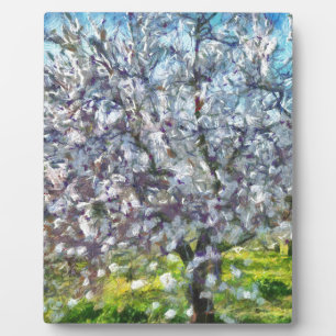 Amandelboombloesem gekleurd tekenstijlschilderij fotoplaat