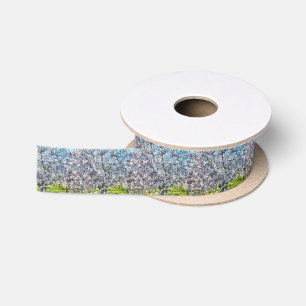 Amandelboombloesem gekleurd tekenstijlschilderij lint
