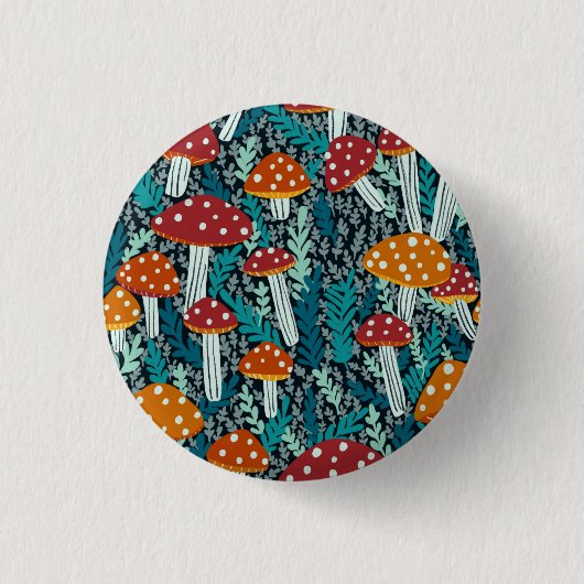 Amanita Magical Mushroom Fern Forest Pattern Ronde Button 3,2 Cm (Voorkant)