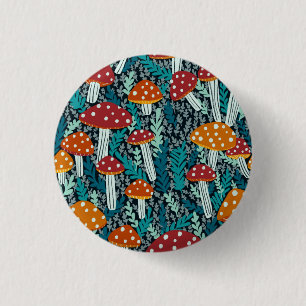 Amanita Magical Mushroom Fern Forest Pattern Ronde Button 3,2 Cm