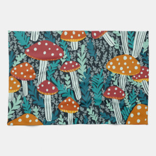Amanita Magical Mushroom Fern Forest Pattern Theedoek
