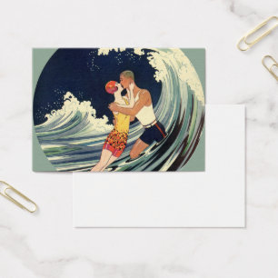 Amants Art Déco vintage s'embrassant dans les vagu