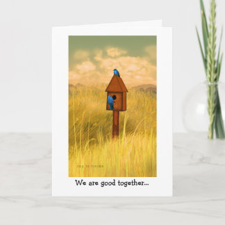 Amants d'oiseau bleu à la carte de peinture de
