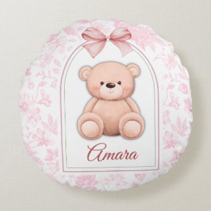 Amara   Aangepaste Roze Teddybeer Nursery Design Rond Kussen