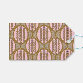AMARA Stof Roze en Goud Retro Geometrisch Patroon Cadeaulabel