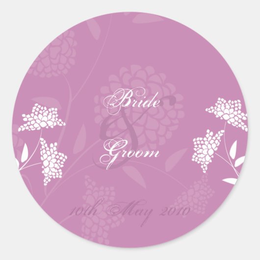 Amarant Bloemen Bruiloft Sticker :: Roze (Voorkant)
