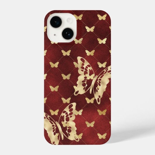 Amaranth Velvet Golden Butterflies iPhone 14 Hoesj iPhone Hoesje (Achterkant)