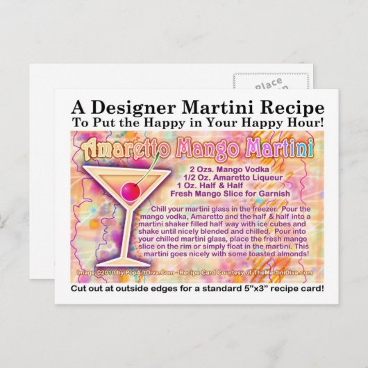 Amaretto Mango Martini Recept Briefkaart (Voorkant / Achterkant)