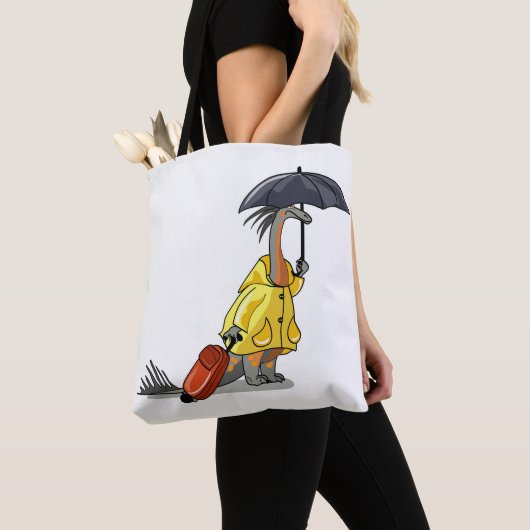 Amargasaurus Holding Paraplu en Koffer. Draagtas (Dichtbij)