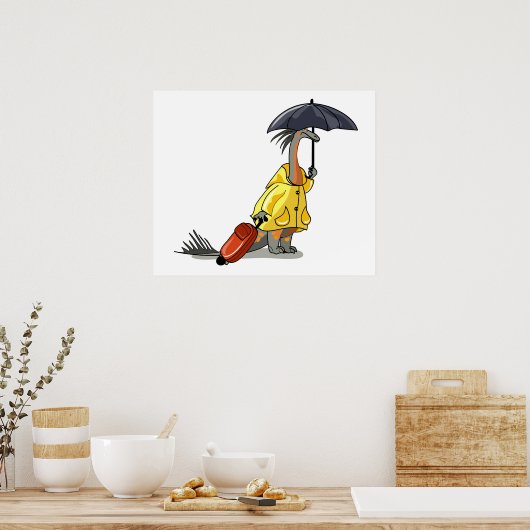 Amargasaurus Holding Paraplu en Koffer. Poster (Keuken)