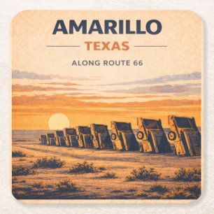 Amarillo Route 66 Zonsondergang Barware Decoratie  Vierkante Kartonnen Onderzetter