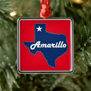 Amarillo Texas Lone Star State Map Kerstmis Metalen Ornament