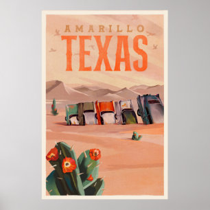Amarillo, Texas Vintage Travel Art Poster