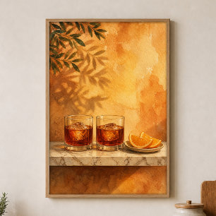 Amaro Brillen & Sinaasappelschijfjes Aquarel Poste Poster