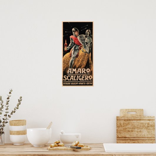 AMARO SCALIGERO Knight  Italiaanse liqueur ad Poster (Keuken)