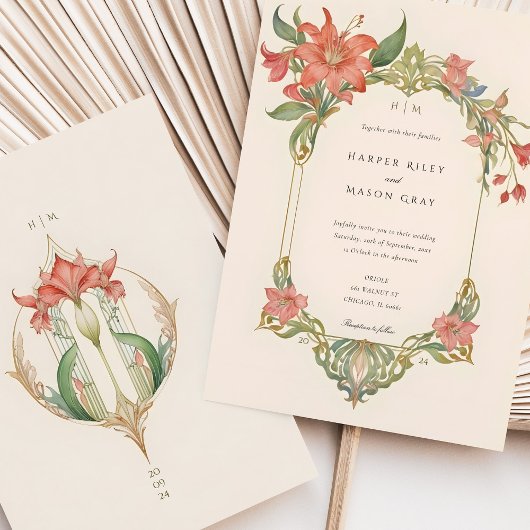 Amaryllis Art nouveau Faire-part de mariage