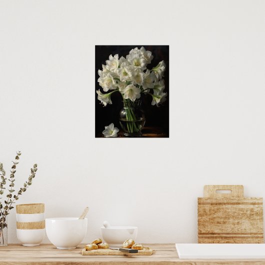 Amaryllis blanc Fleurs Art Imprimer Poster (Cuisine)