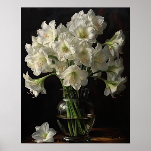 Amaryllis blanc Fleurs Art Imprimer Poster (Devant)