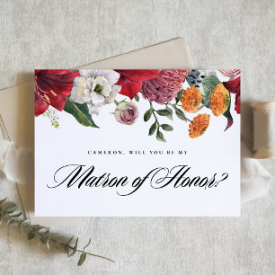 Amaryllis Botanical Will You Be My Matron of Honor Briefkaart