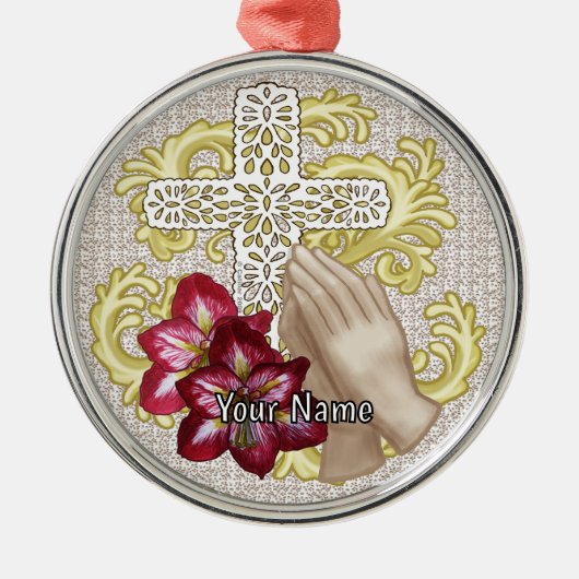 Amaryllis Christian Cross Metalen Ornament (Voorkant)