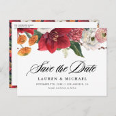 Amaryllis en Herfst Bloemen QR Code Save the Date Aankondigingskaart (Voorkant / Achterkant)