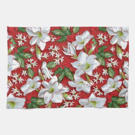 Amaryllis & Holly Rode Kerstmis Theedoek (Horizontaal)