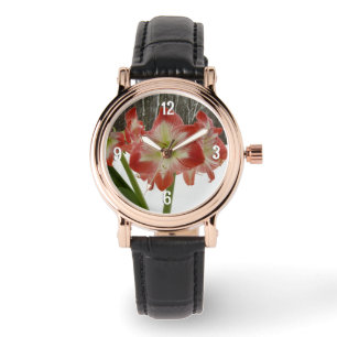 Amaryllis in Snow Red Holiday Winter Floral Horloge