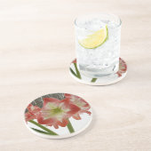 Amaryllis in Snow Red Holiday Winter Floral Zandsteen Onderzetter (Zijkant)