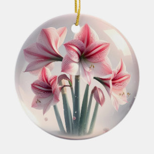 Amaryllis Roze Witte bloemen Keramisch Ornament