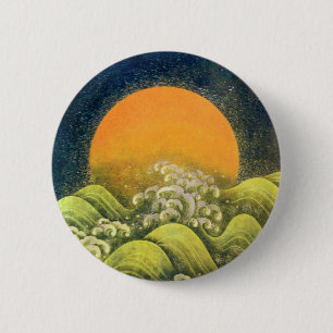 AMATERASU, SUN GODDESS, geel groen zwart Ronde Button 5,7 Cm