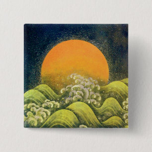 AMATERASU, SUN GODDESS, geel groen zwart Vierkante Button 5,1 Cm