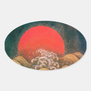 AMATERASU, SUN GODDESS, rood, zwart, bruin Ovale Sticker