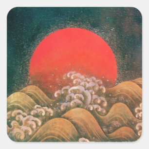 AMATERASU, SUN GODDESS, rood, zwart, bruin Vierkante Sticker