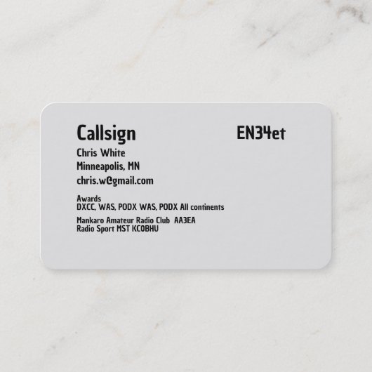 Amateur Radio Visitekaartje (Achterkant)