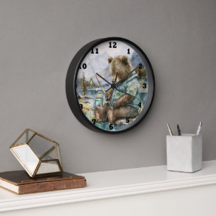 Amateurs de pêche cool avec aquarelle Horloge