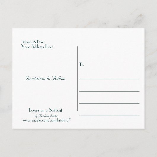 Amateurs sur un voilier, Enregistrer la carte post (Dos)