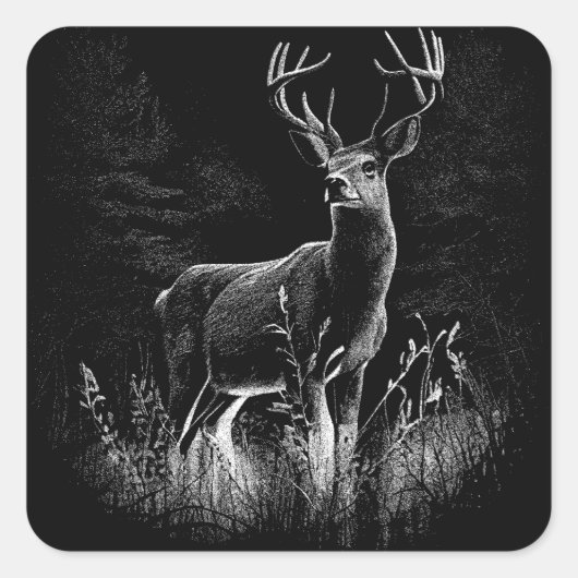 amazing deer in nature draw vierkante sticker (Voorkant)